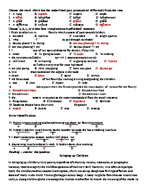 Đề thi lần I môn Tiếng Anh Lớp 10